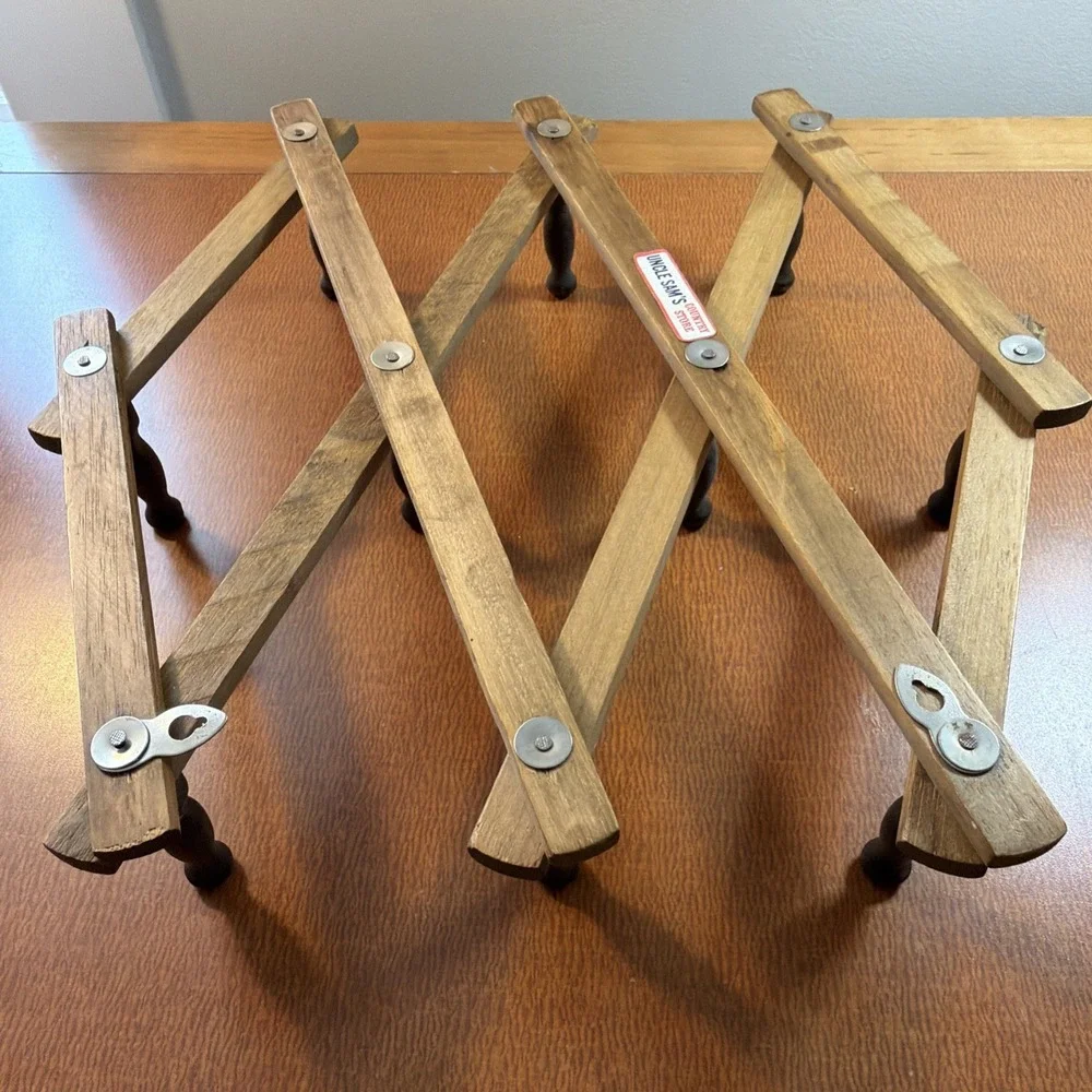 Vintage Accordion Wood Peg Rack 10 Pegs Wall Storage Organizer Coats Mugs 13